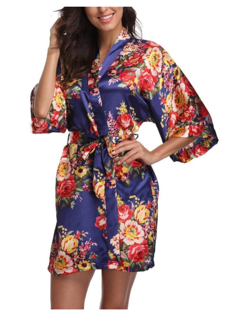 Navy Baroque Floral Robe